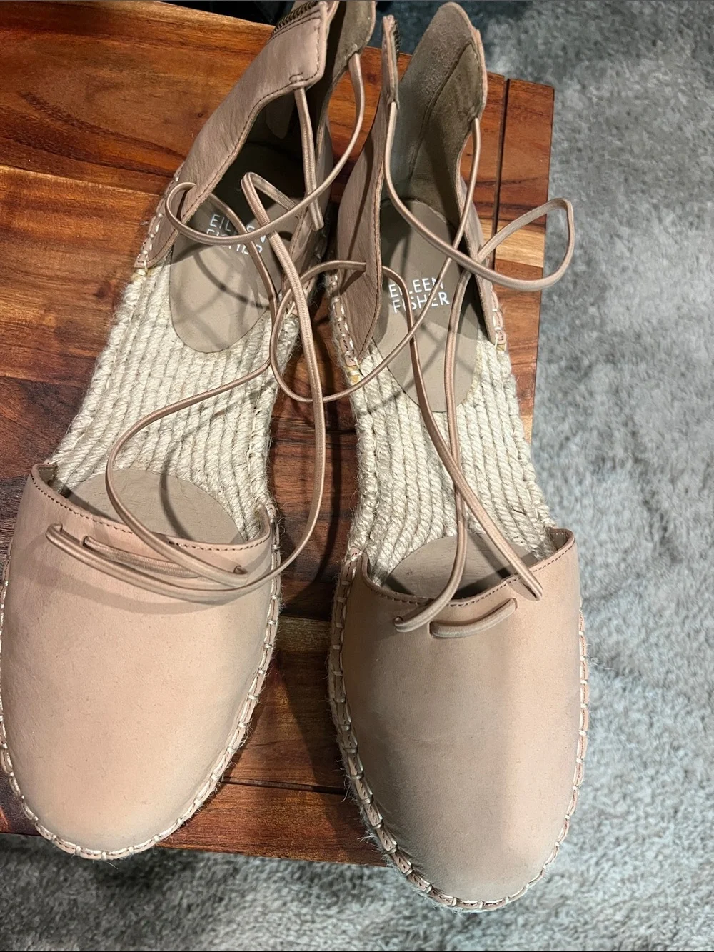 Eileen Fisher Blush Beige Lace-Up Espadrille Flats